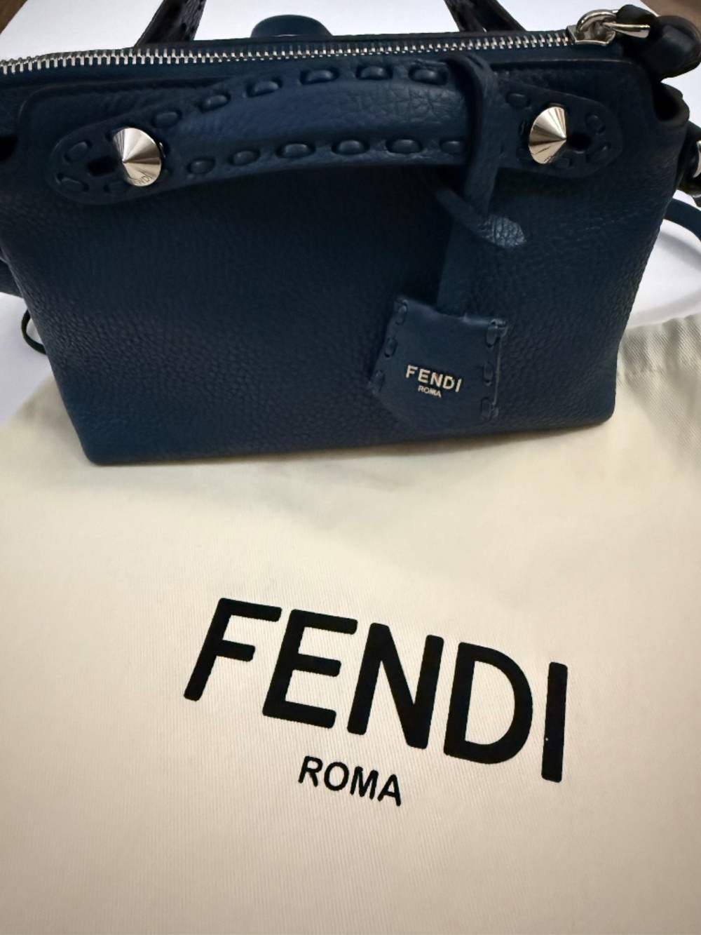 Authentic Fendi Blue Mini By The Way Selleria Bag